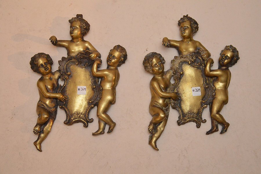 Pair Figural Bronze Plaques.  Each with three children (1 of 3)