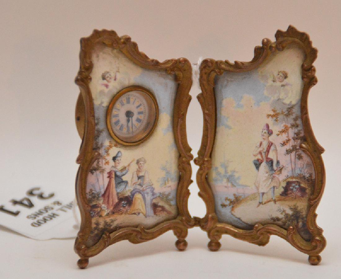 Miniature French enamel screen with clock, 3 1/2"h x (1 of 3)