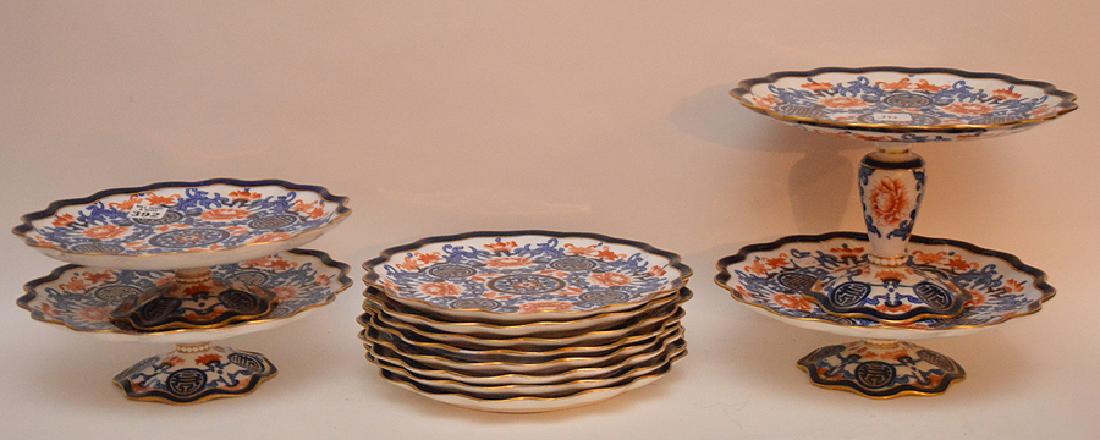 Coalport hand painted, 9 plates and 4 cake: Coalport, hand painted, 9 plates and 4 cake stands