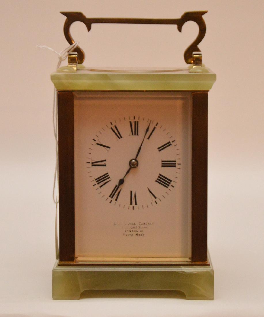 French Brass & Onyx Carriage Clock with swing handle. (1 of 7)