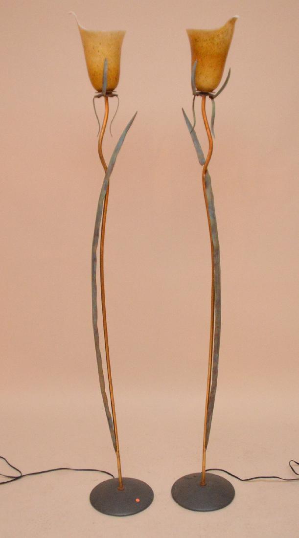 Pair STANDING FLOOR LAMPS,  (lily blossom style) 69” (1 of 4)