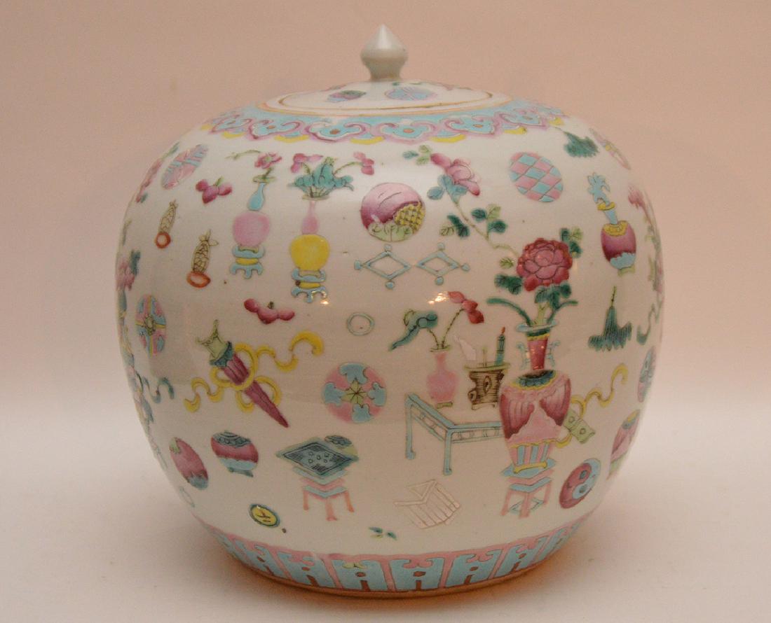 19th c Chinese tobacco jar, 8" x 9" (1 of 3)