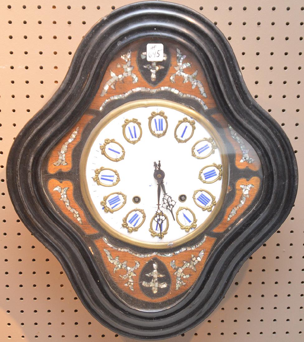 19th c. wall clock, mother of pearl & enamel, dial with (1 of 3)