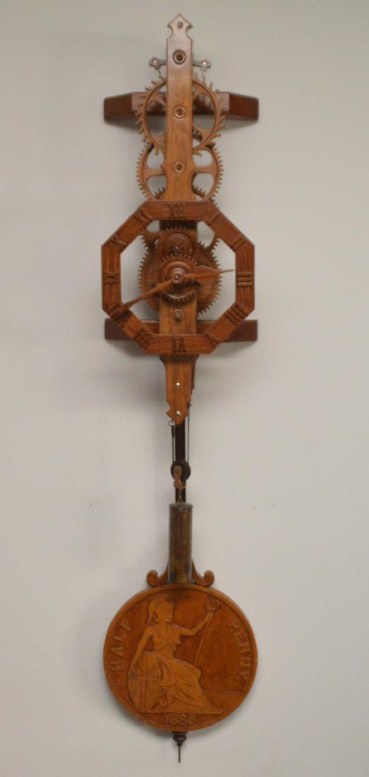 Large Wood Skeleton Clock.  Condition: good and (1 of 4)