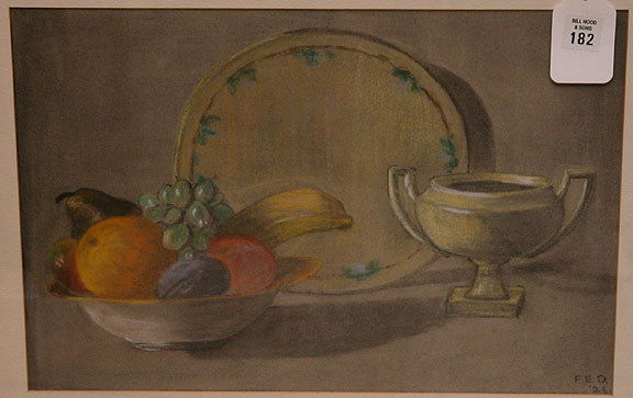 Fannie Eliza Duvall, California (1861-1934), past: Fannie Eliza Duvall, California (1861-1934), pastel, 11.5" x 16.5" (sight) "Still Life", very good condition, dated 1926