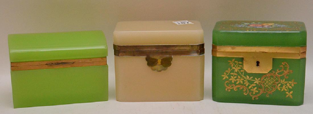 3 Opaline French boxes, approx. 4 1/2"h x 5"w x 3 1/2"d (1 of 4)