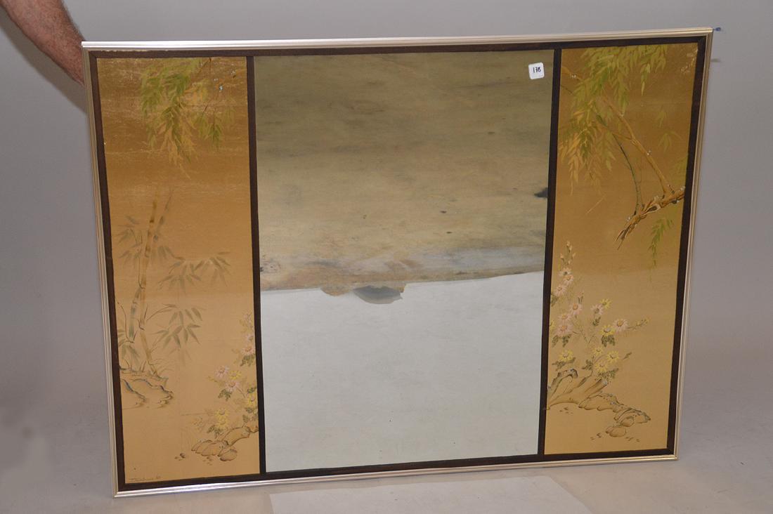 La Barge mirror with bamboo decorated panels, 36" x 45": La Barge mirror with bamboo decorated panels, 36" x 45"