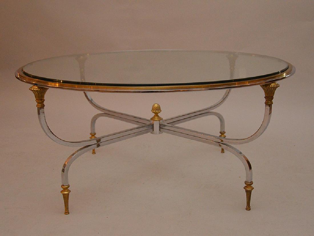 LaBarge circular brass steel & glass coffee table, 17"h (1 of 4)