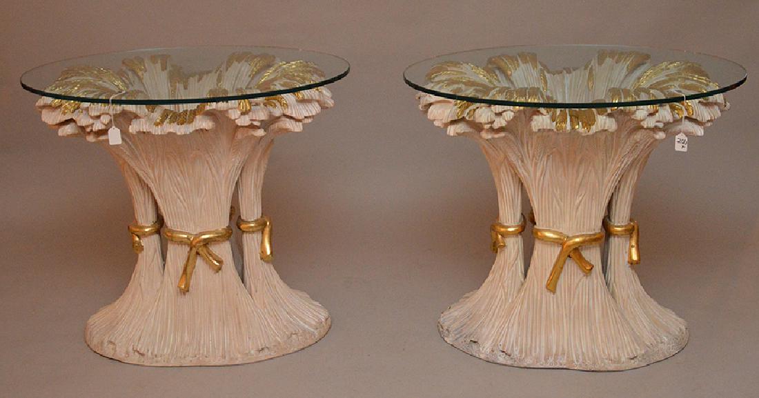 Pair carved wood "Wheat Bundle" tables with gilt (1 of 5)
