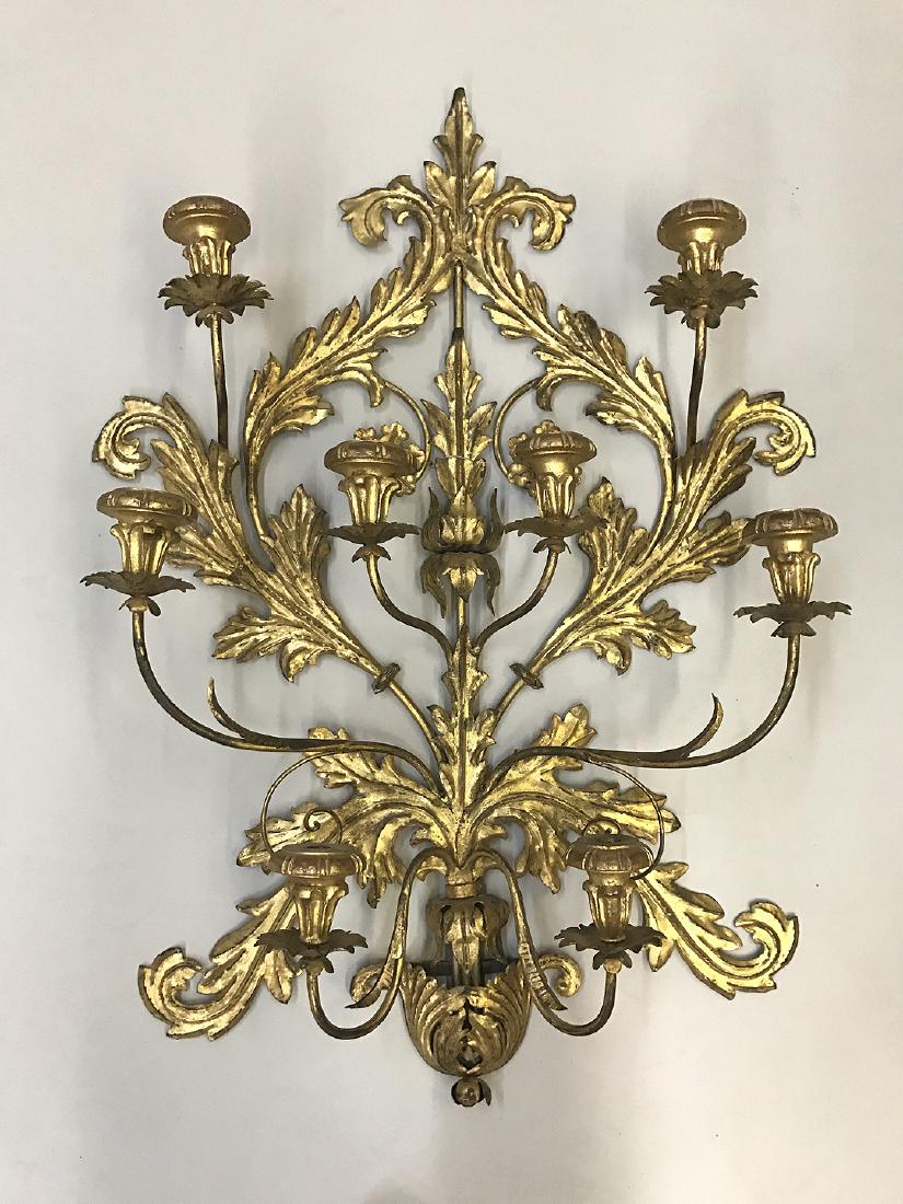Italian 8 light giltwood & metal sconce, 35" x 25" (1 of 2)