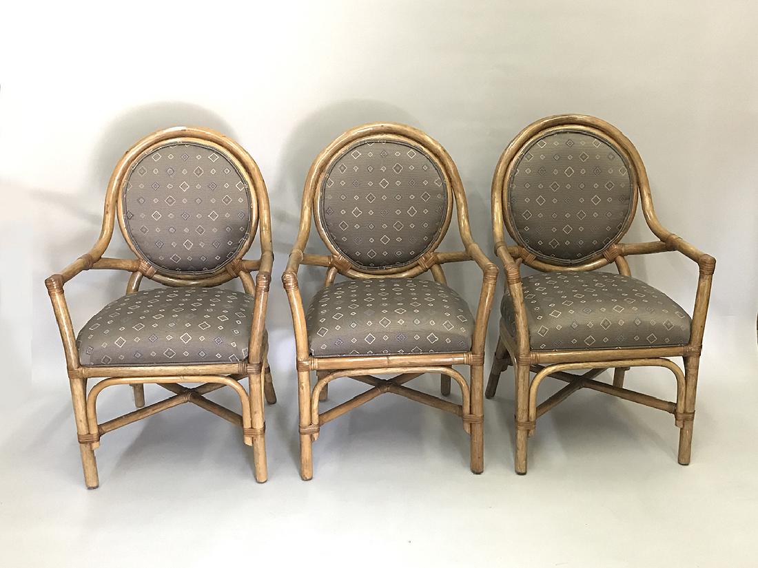Set of 6 McGuire rattan upholstered arm chairs with (1 of 4)