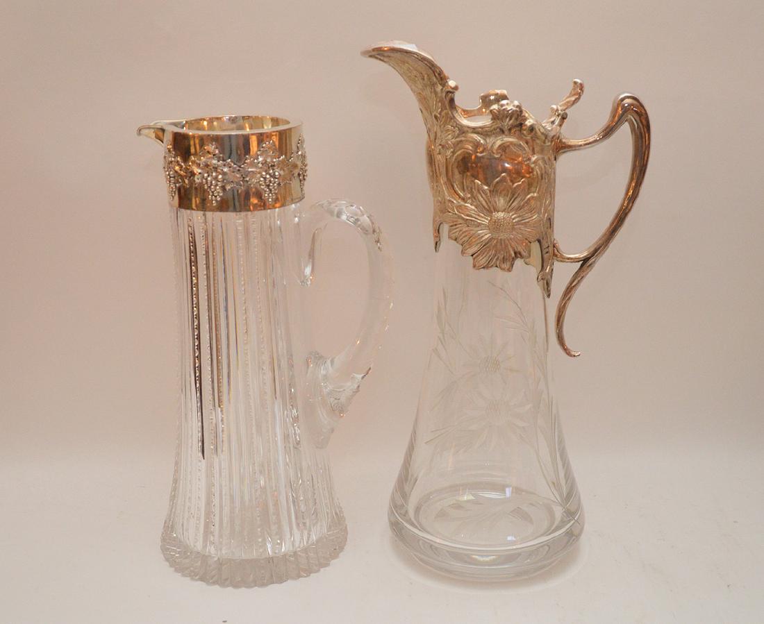 2 cut glass claret pitchers with sterling collars, 13 (1 of 3)