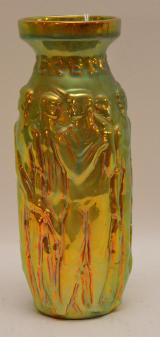 Zsolnay porcelain vase with figures in relief, 8 1/4"h: Zsolnay porcelain vase with figures in relief, 8 1/4"h