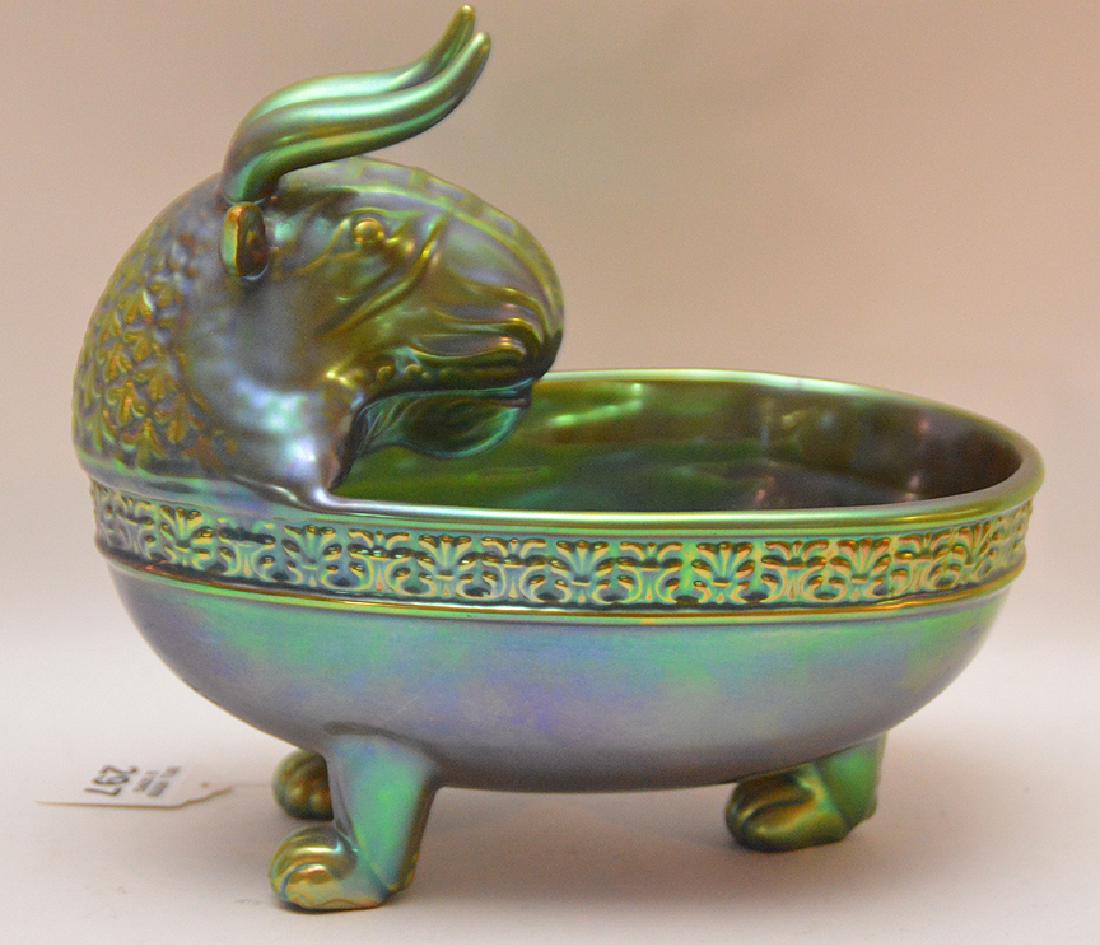 Zsolnay figural Bull form bowl, 7"h x 8"w x 6"d: Zsolnay figural Bull form bowl, 7"h x 8"w x 6"d