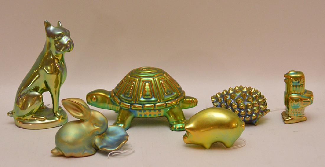 6 Zsolnay porcelain animals with iridescent glaze, (1 of 3)