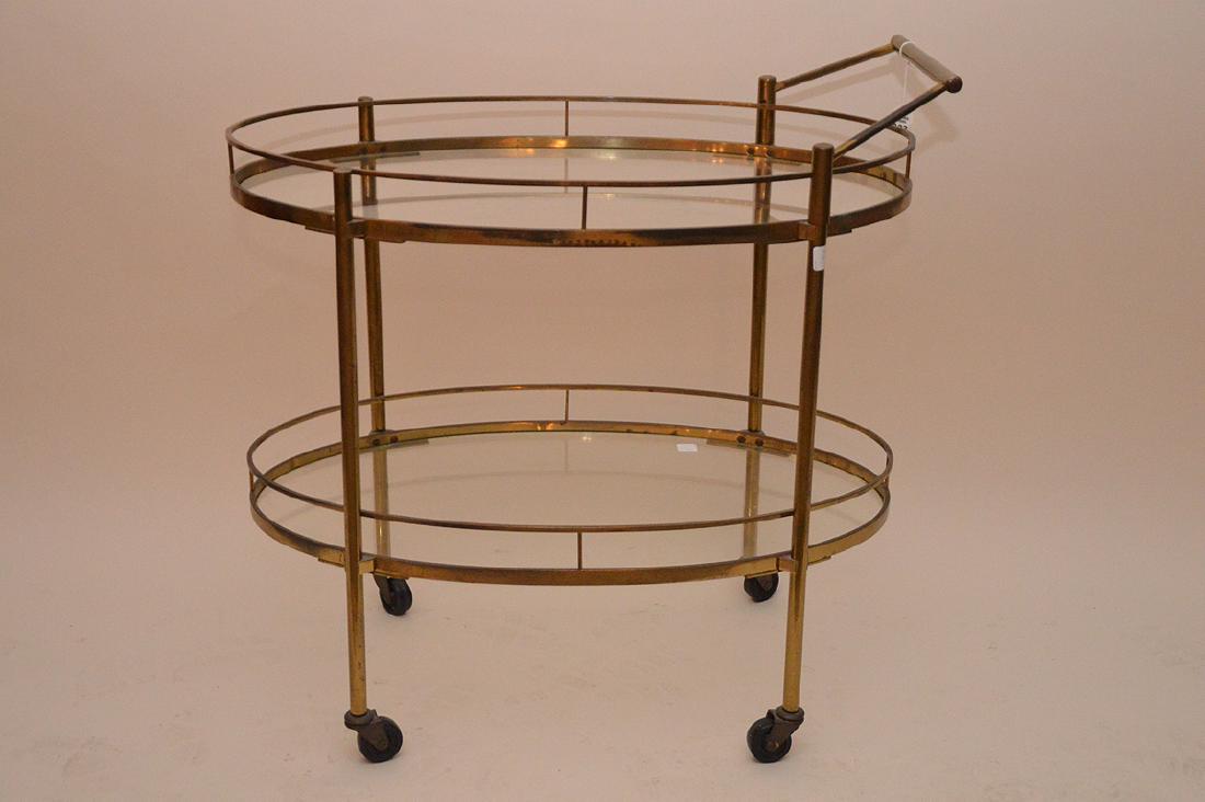 Vintage brass 7 glass oval two tier tea cart, 31"h x (1 of 3)