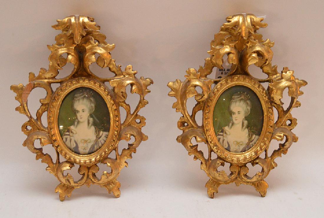 2 portraits in fancy reticulated gilt frames, 8"h x 6"w (1 of 4)
