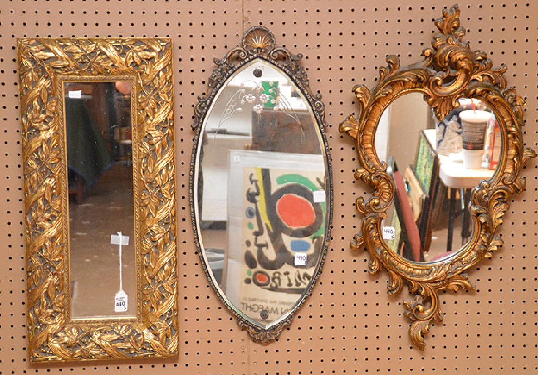 3 Carved Giltwood Mirrors. 1 Rectangular with floral (1 of 3)