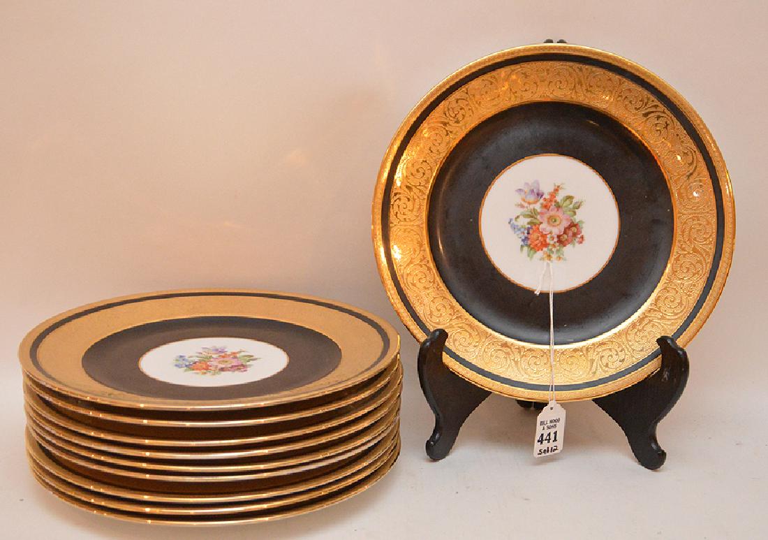 Set 12 Bavarian Plates with gilt rims.  Dia. 10 3/4" (1 of 6)