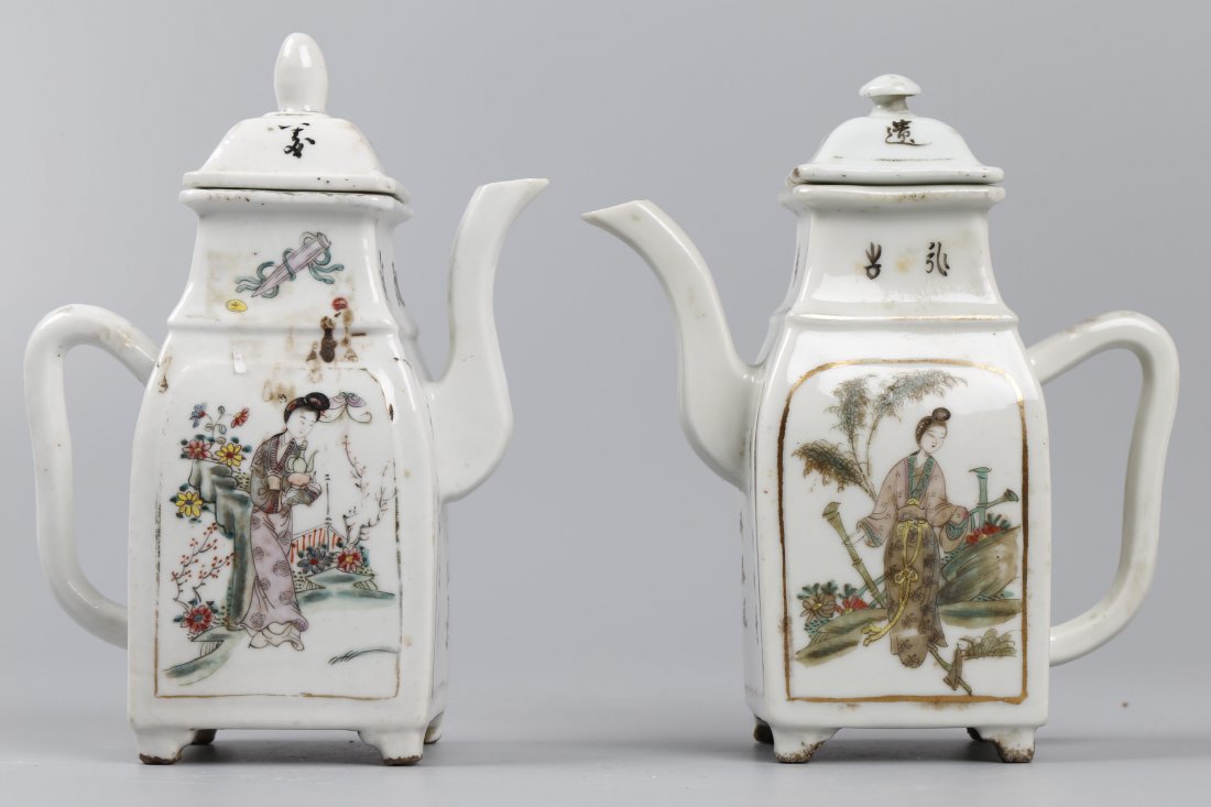 Pair of Famille Rose and Iron-Red Porcelain Square Pots (1 of 9)