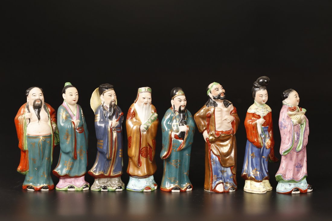Set of Eight Famille Rose Porcelain Statues. (1 of 10)