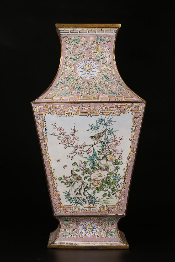 Fine Large Copper Enamel Square Vase. (1 of 10)