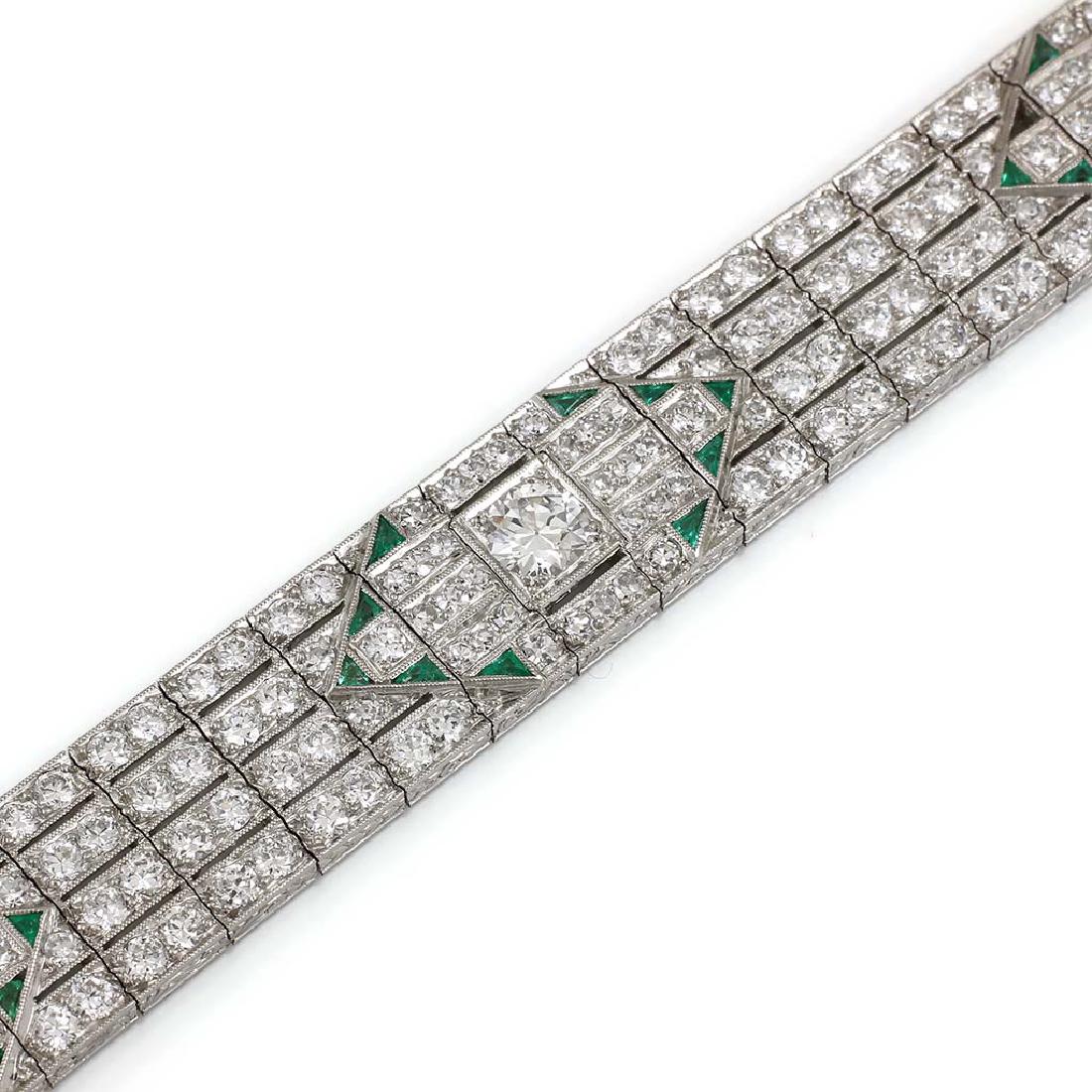 Art Deco Diamond Emerald Platinum Bracelet (1 of 6)