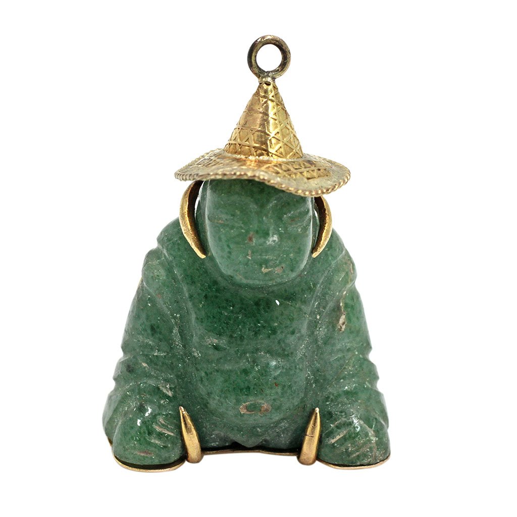 14k Gold Carved Jade Buddha Pendant (1 of 4)