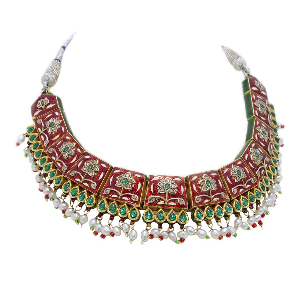 22k Gold Indian Mughal-Style Enamel Pearl Emerald Ruby (1 of 3)