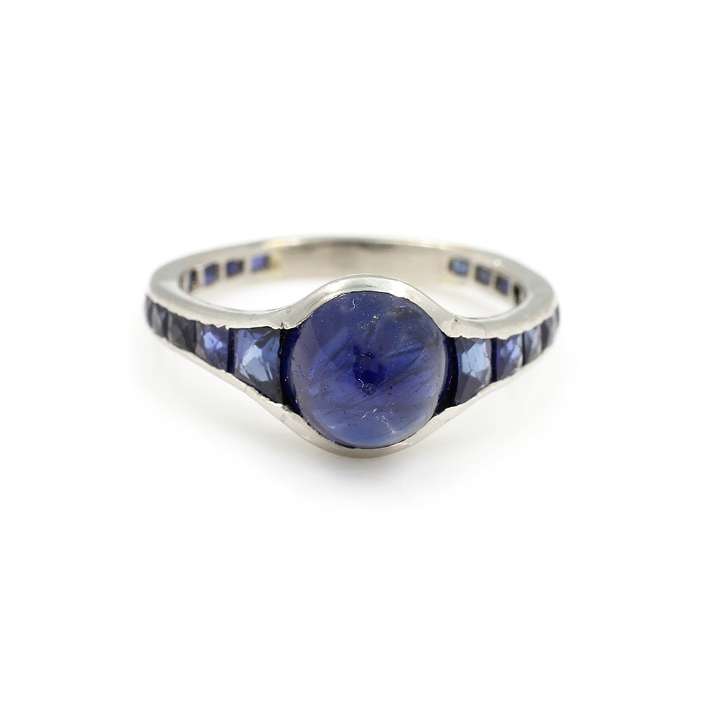 French Art Deco Cabochon Calibre Sapphire Platinum Ring (1 of 3)