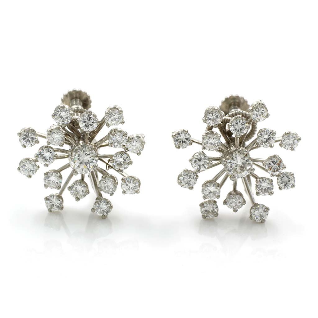 Oscar Heyman Diamond Platinum Snowflake Earrings: Oscar Heyman Diamond Platinum Snowflake Earrings. Diamond total weight approx. 4.50ct Diameter: 0.77" Total Weight: 10.7g