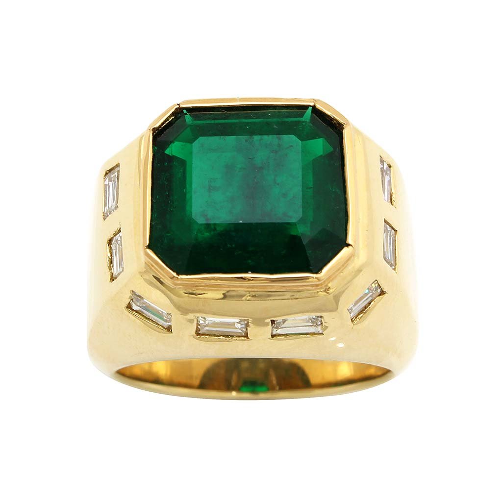 Colombian Emerald Diamond 18k Gold Men's Ring (1 of 6)