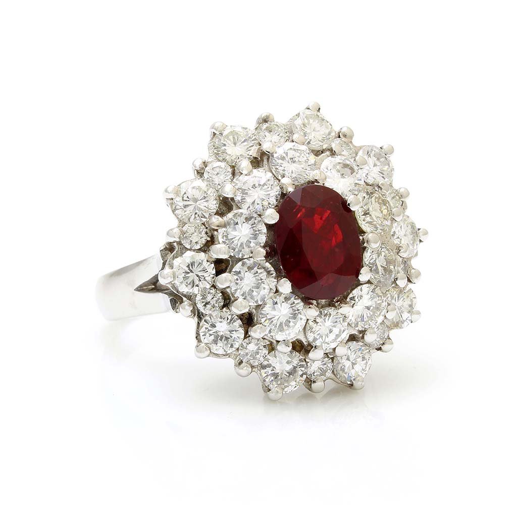 Thai Ruby and Diamond 18k  Gold Cluster Ring (1 of 4)