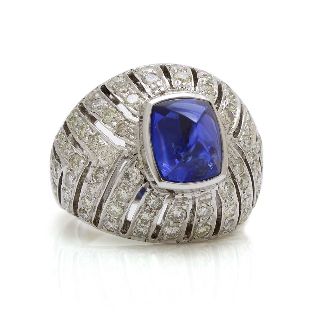 Cabochon Sapphire Diamond 18K Gold Dome Ring (1 of 3)