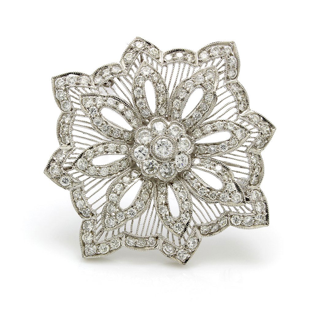 Diamond 18K White Gold Filigree Pin (1 of 1)