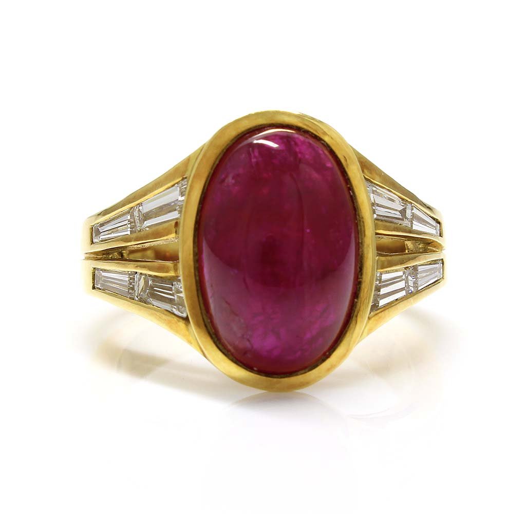 Cabochon Ruby Diamond 18K Yellow Gold Ring (1 of 5)
