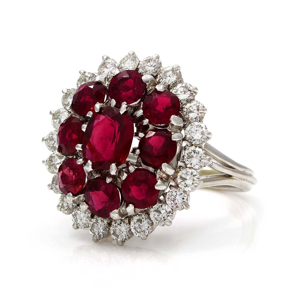 Ruby Diamond Platinum Cluster Ring (1 of 5)