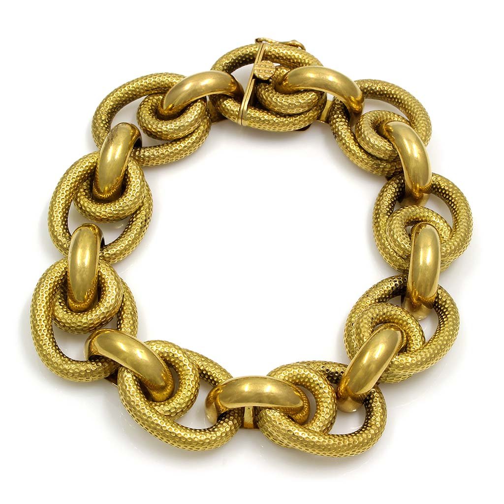 Italian 18K Yellow Gold Textured Link Bracelet (1 of 3)