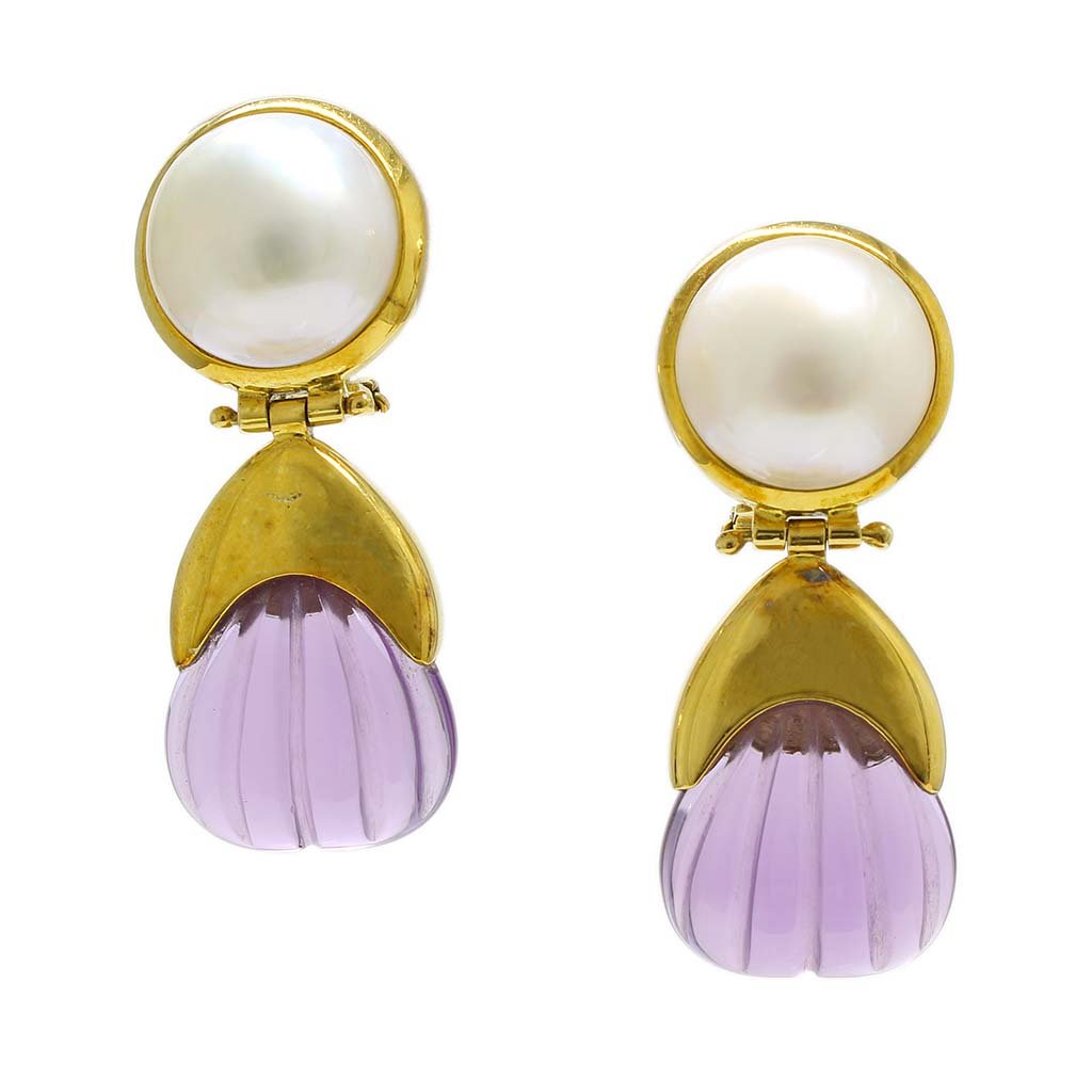 Pearl Amethyst 18K Yellow Gold Earrings (1 of 2)
