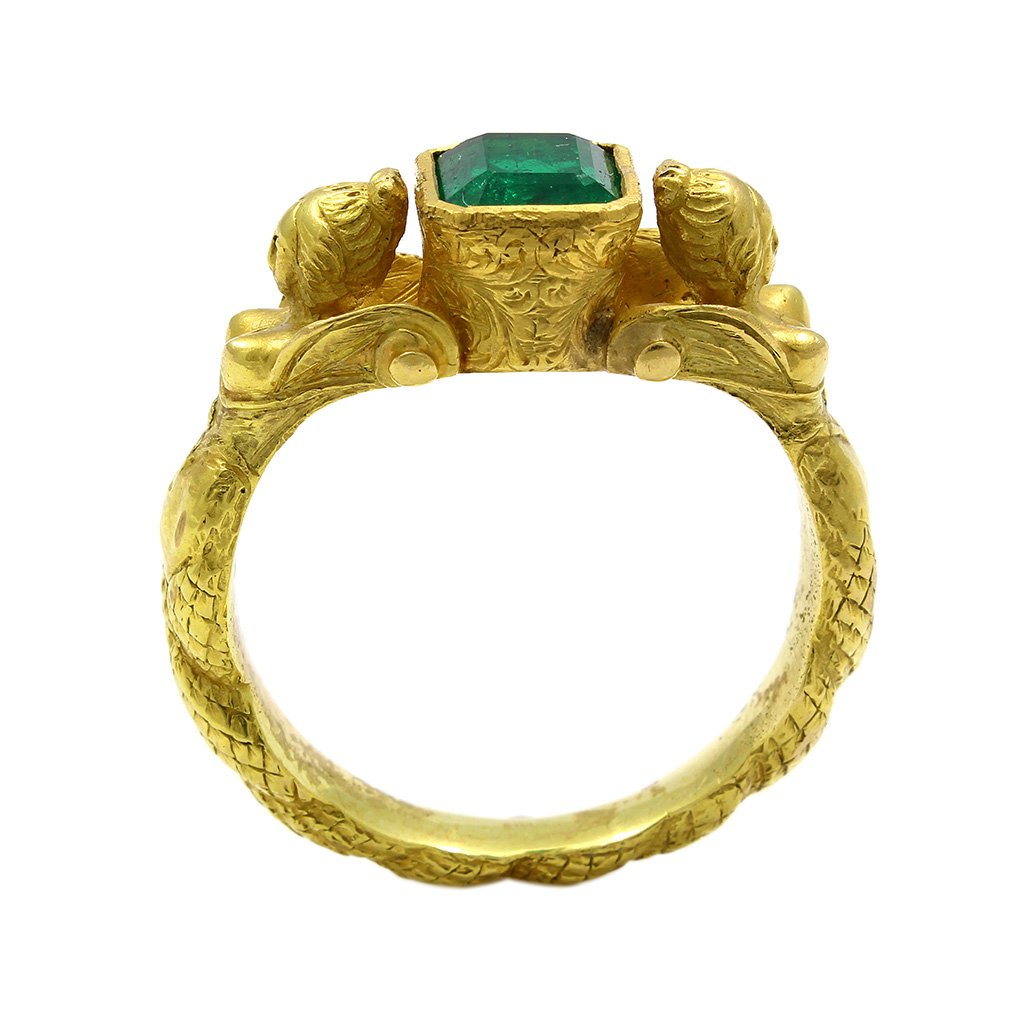 Antique Emerald 18K Yellow Gold Ring with 2 Body Figure (1 of 6)