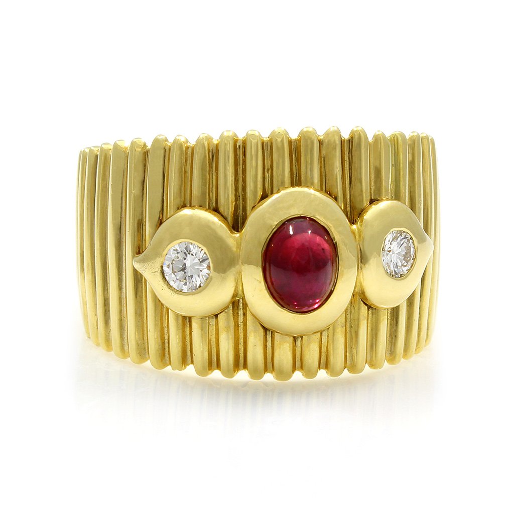 Cabochon Ruby Diamond 18K Yellow Gold Ring (1 of 4)