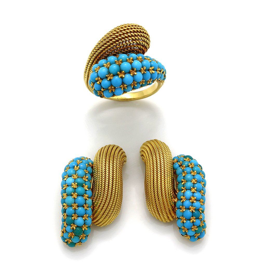Turquoise 18K Gold Ring & Earrings Set (1 of 6)