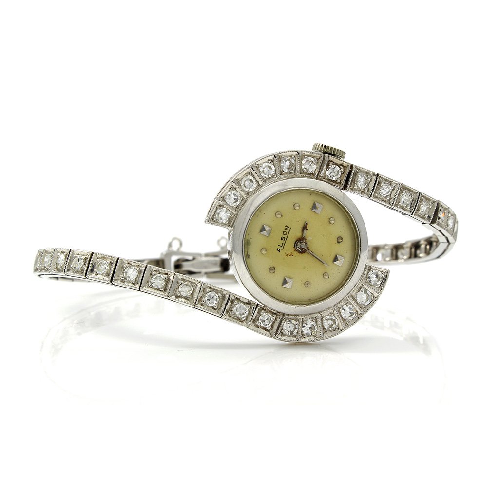 Vintage Alson Diamond 14K White Gold Watch (1 of 3)