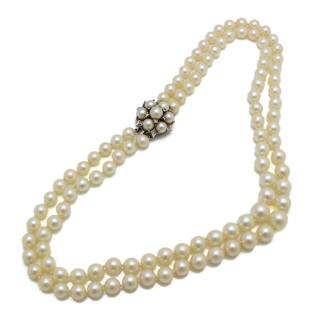 Cultured Pearl Diamond 14K White Gold Two Strand Neckla (1 of 1)