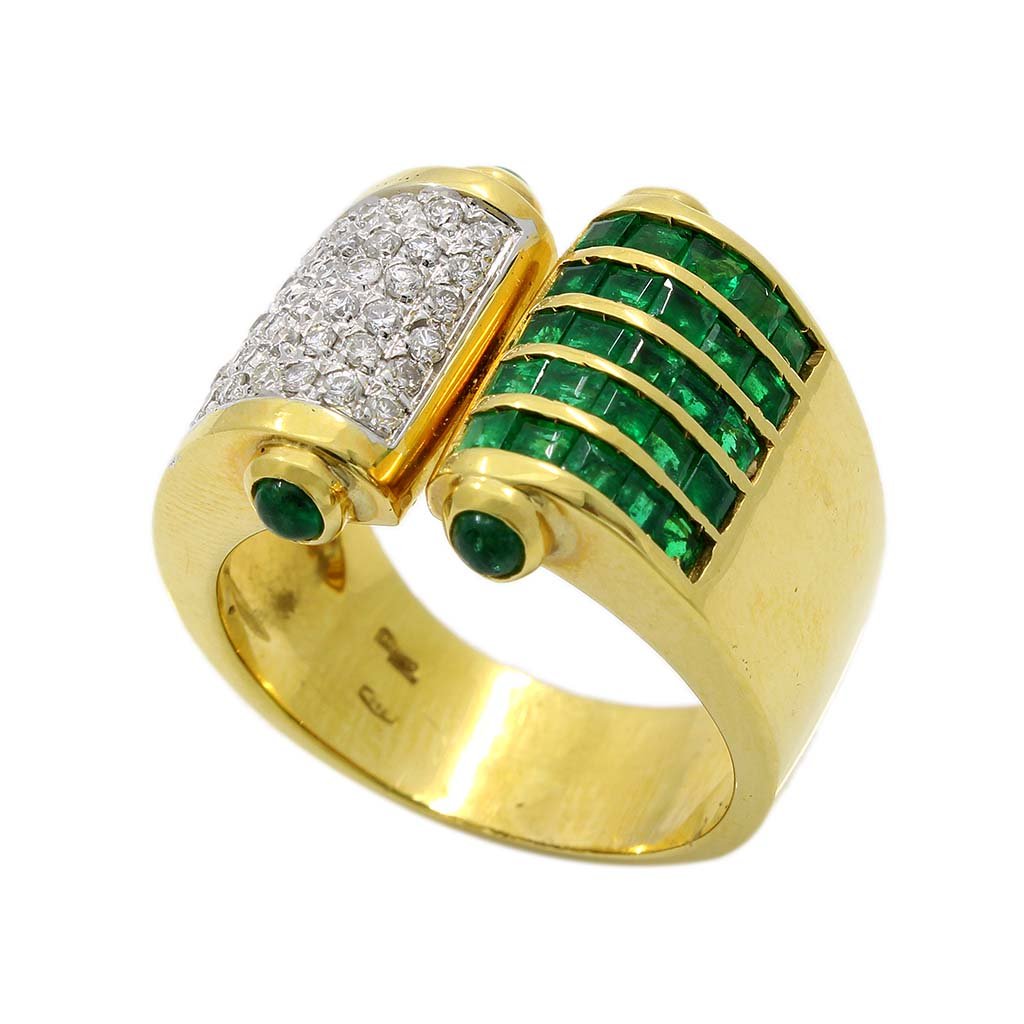 Emerald & Diamond 18K Two Tone Gold Ring (1 of 4)