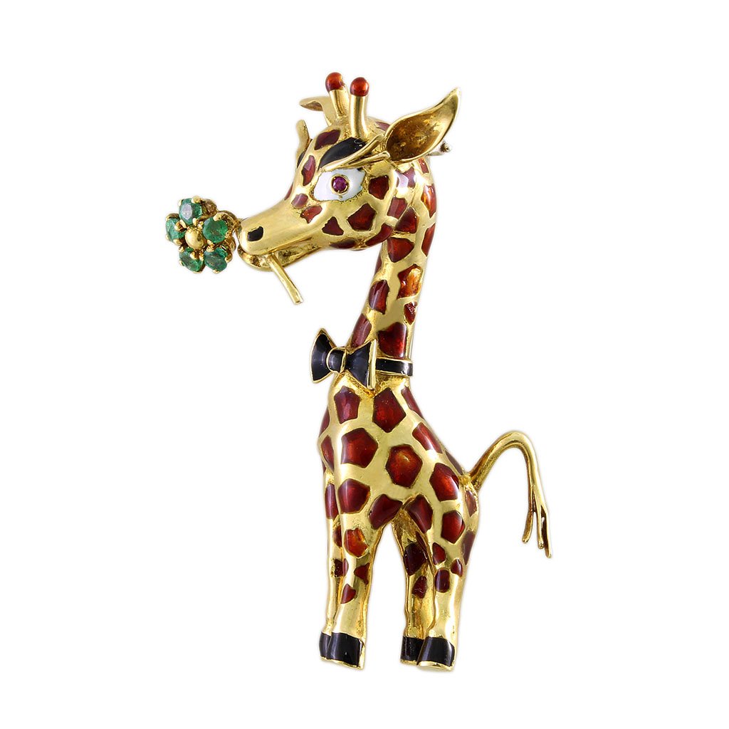 18K Yellow Gold Emerald & Enamel Brooch (1 of 3)