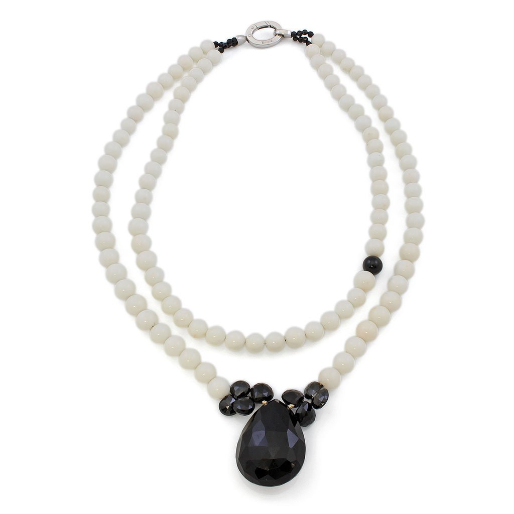White Coral, Black Tourmaline & Onyx 18K Gold Necklace (1 of 2)