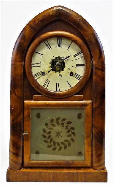 ANTIQUE E. INGRAHAM WALNUT BEEHIVE SHELF CLOCK