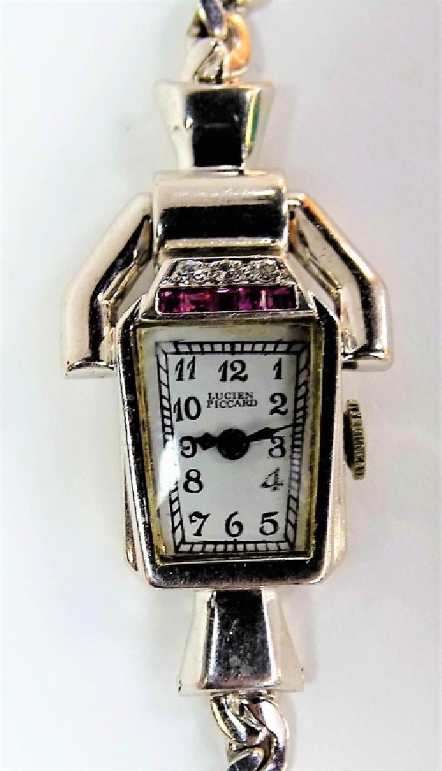 LUCIEN PICCARD 14KT W GOLD DIAMOND & RUBY WATCH (1 of 4)