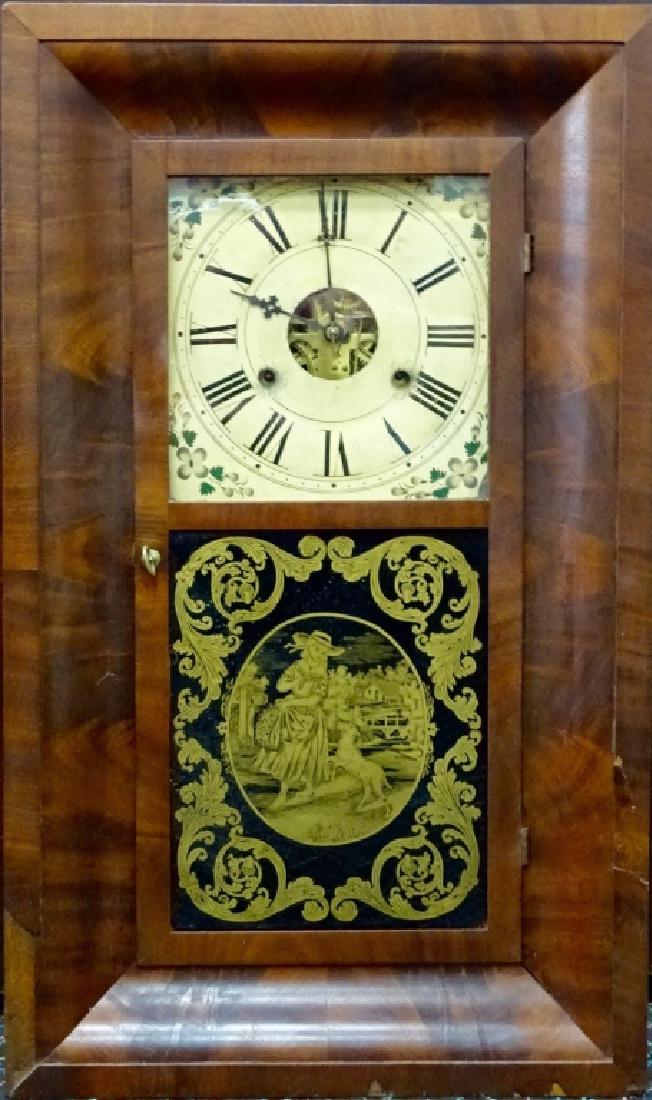 19TH C. CHAUNCEY JEROME OGEE EGLOMISE SHELF CLOCK
